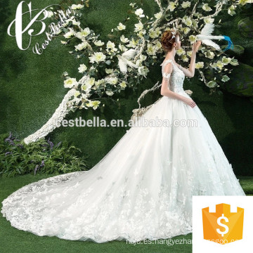 Suzhou fábrica de encaje Appliqued largo vestido de boda de tren Sexy vestido de bola 2017 completa decoración de la mariposa vestido de novia de boda